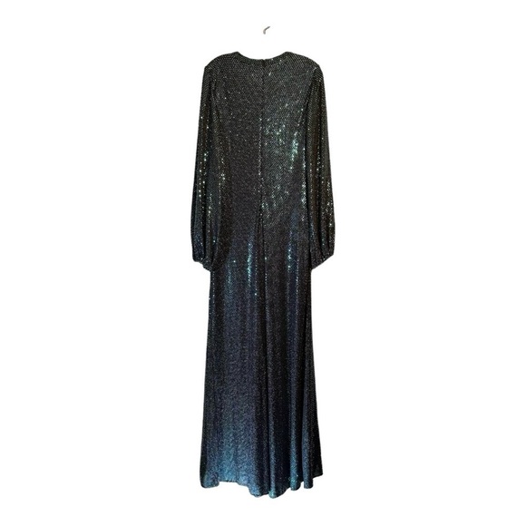 leena for Mac Duggal Bishop Sleeves Metallic Dress in Bottle Green NWT - Picture 6 of 7